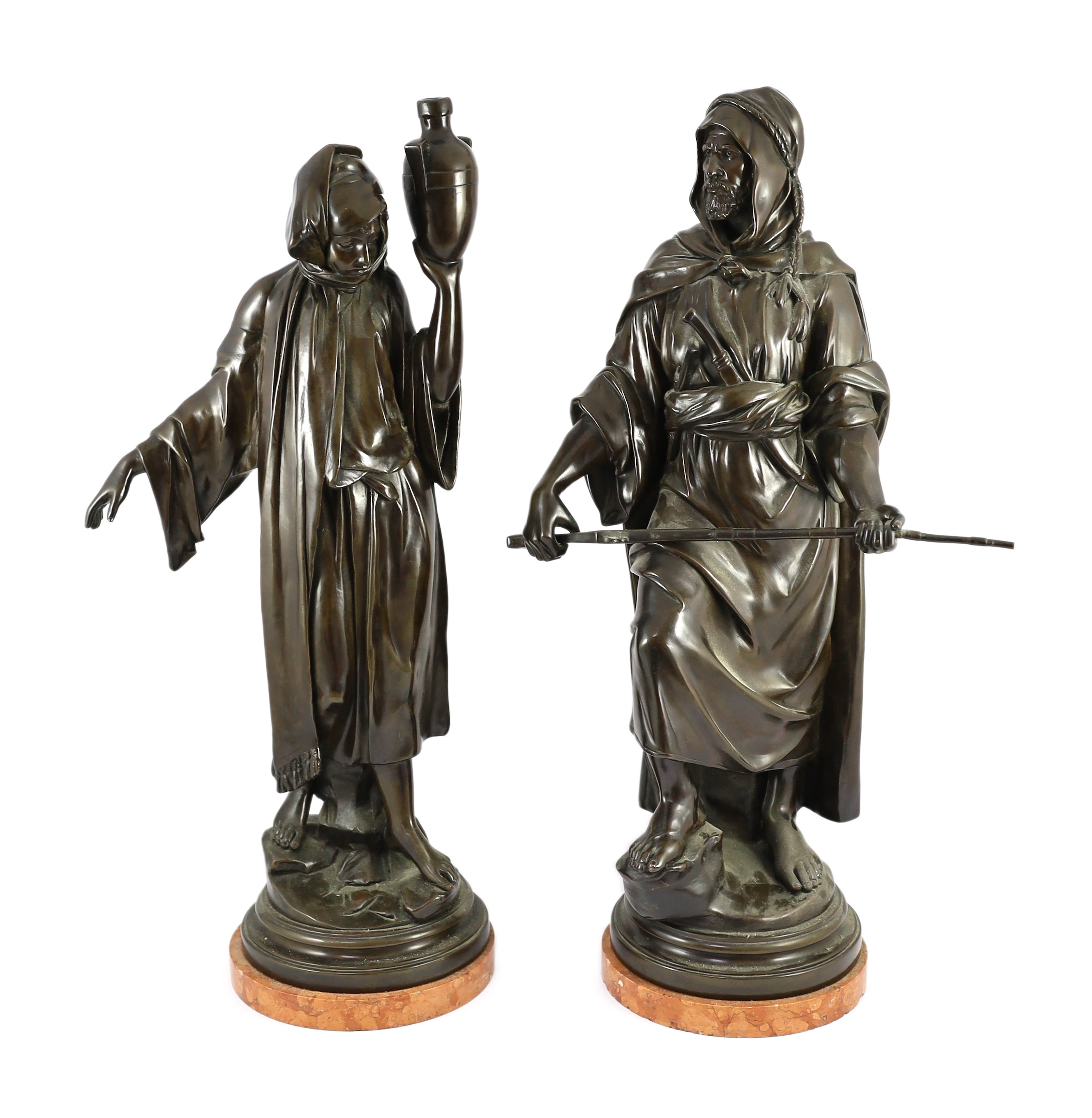 After Jean Jules Samson (1823-1902). A pair of 20th century Continental bronze figures of an Arab warrior and a watercarrier, 67cm high